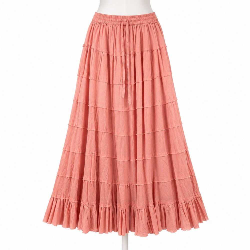 Vintage Y2K Tiered Maxi Peasant Skirt Size M Pink Fairy Boho Indie 100% Cotton